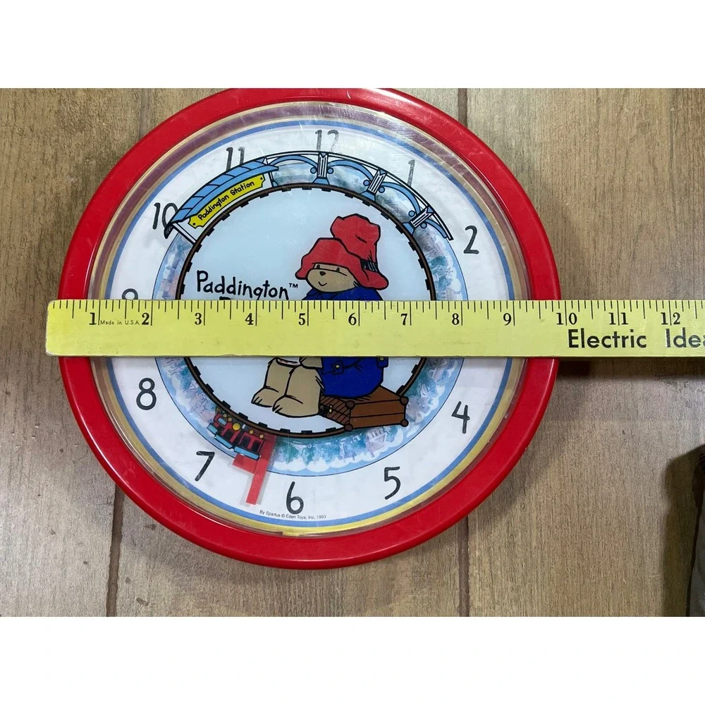 Vintage 1993 Spartus Paddington Bear Wall Clock Red 4575-41 Eden Toy train